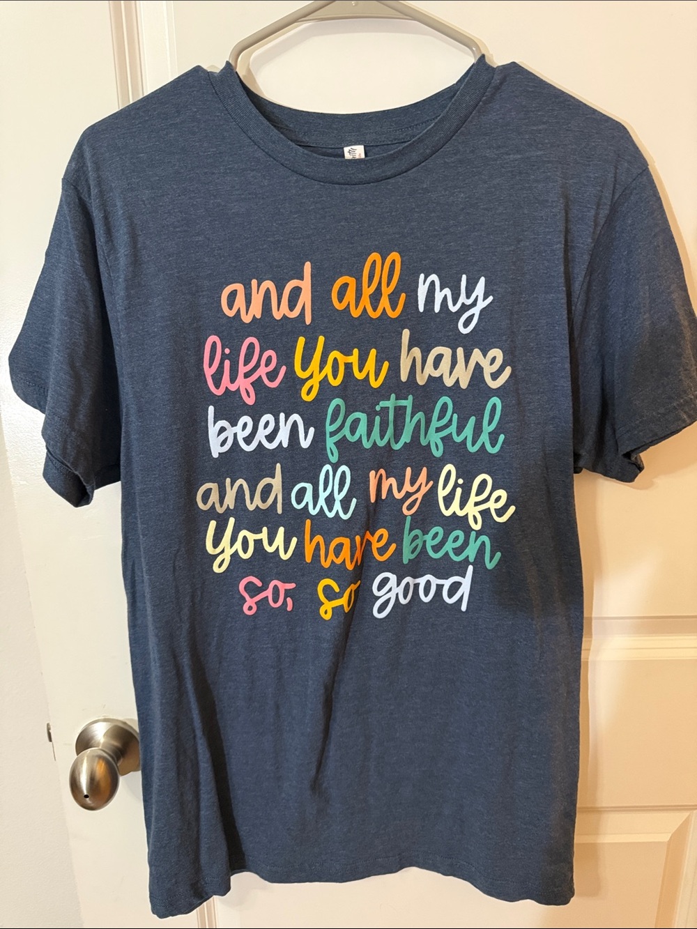 Love in Navy Tee with Multicolor Script